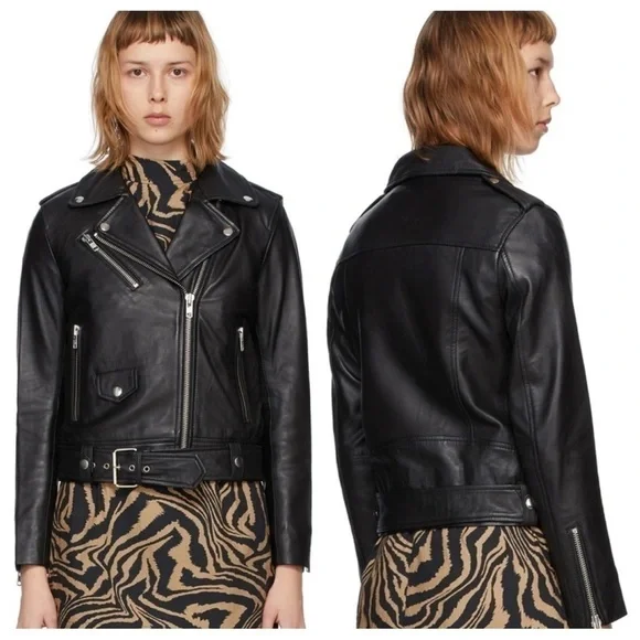 Stand Studio Polly Biker Black Leather Moto Jacket Womens 34 US XS 0 2 - Picture 3 of 12